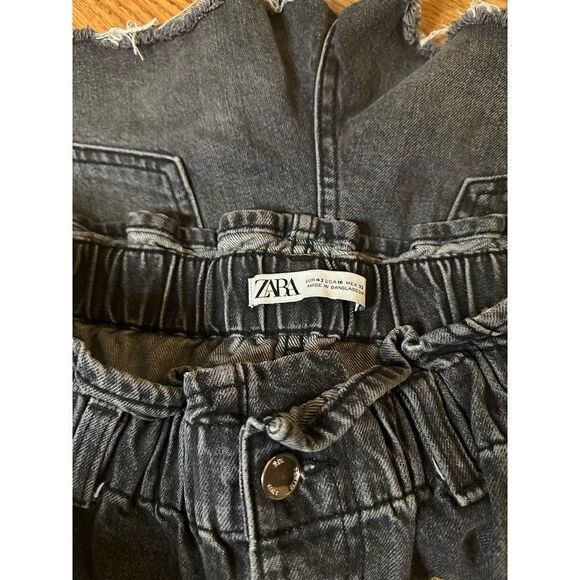 Zara button fly paperbag denim shorts women’s size 10 black wash - Picture 5 of 6